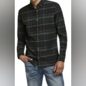 NWT Jack and Jones Classic Check Slim Fit Flannel Shirt in Olive Night Sz S